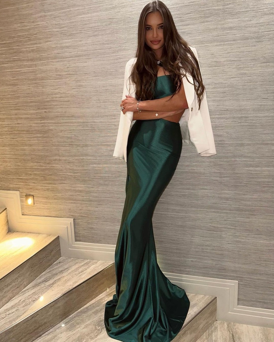 Emilia Emerald Satin Gown