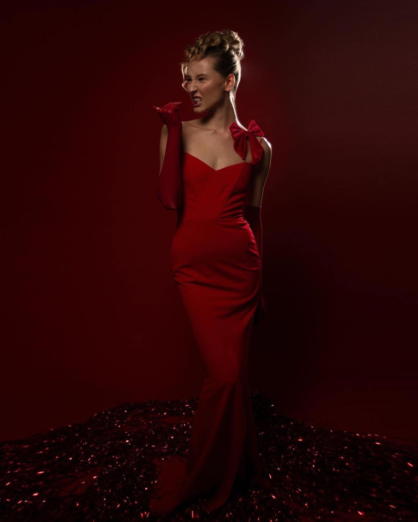 Valentina Red Crepe Gown