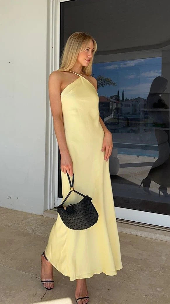 Savanna Yellow Halter Maxi Dress