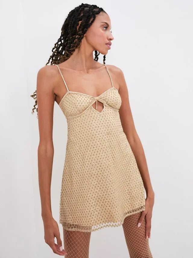 Celestial Gold Glitter Mini Dress