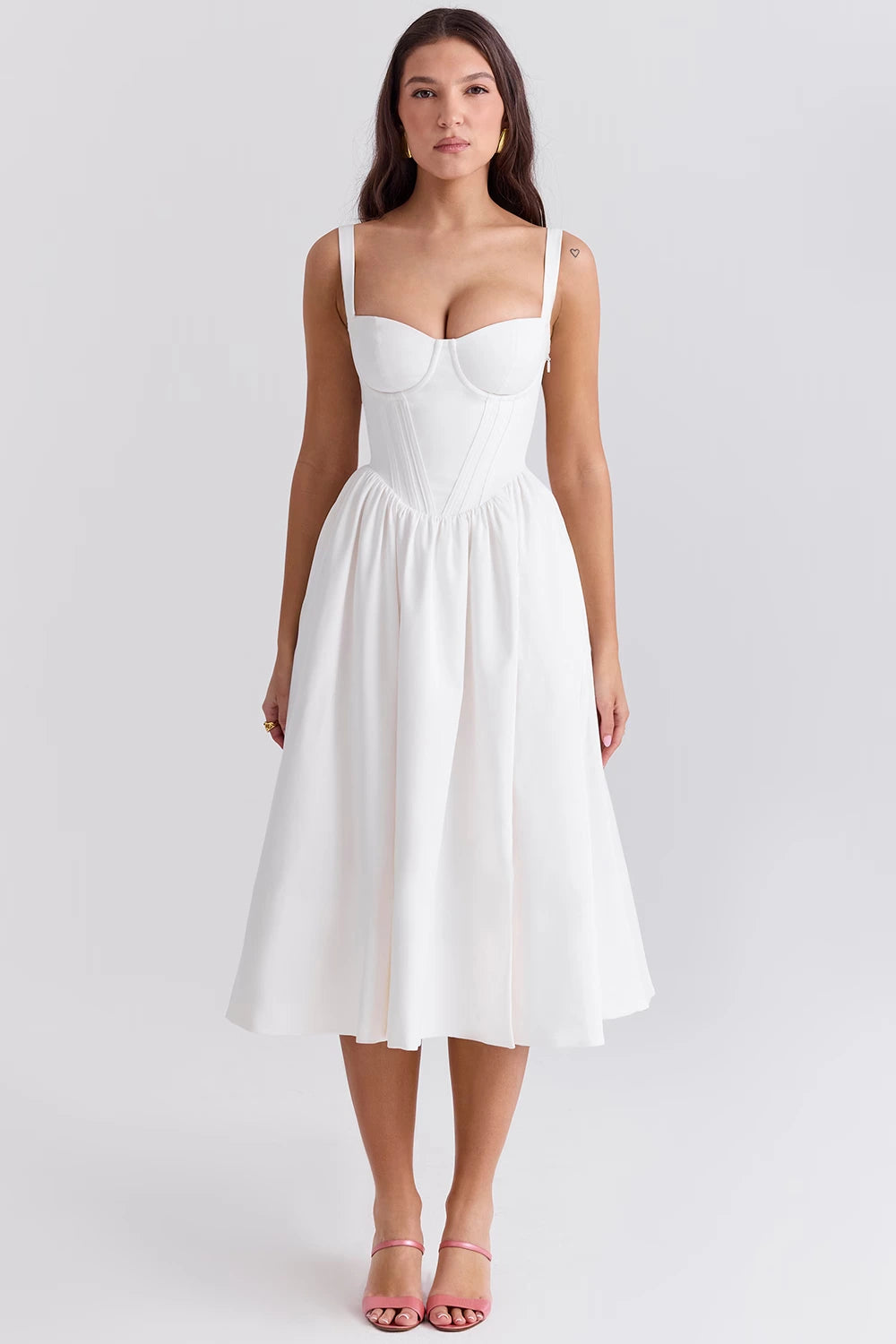 Luna White Corset Midi Sundress