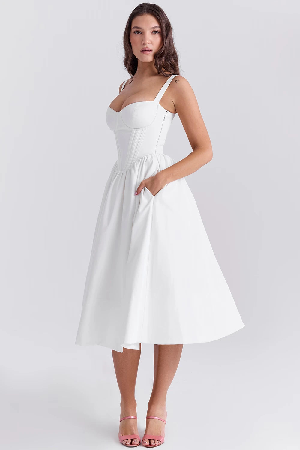 Luna White Corset Midi Sundress