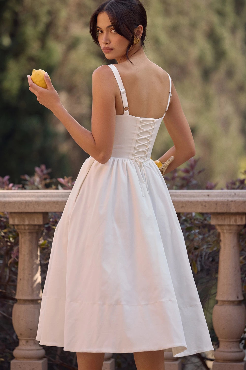 Luna White Corset Midi Sundress