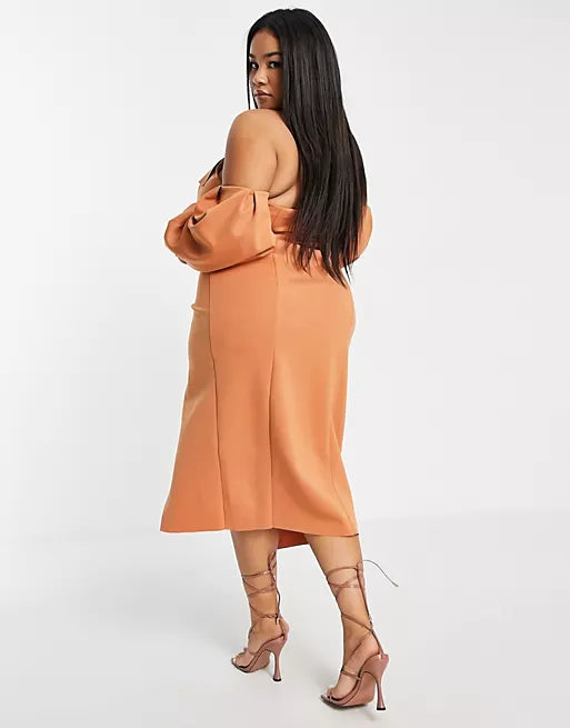 Annella Caramel Wrap Midi Dress Plus Size Formal Dresses South Africa