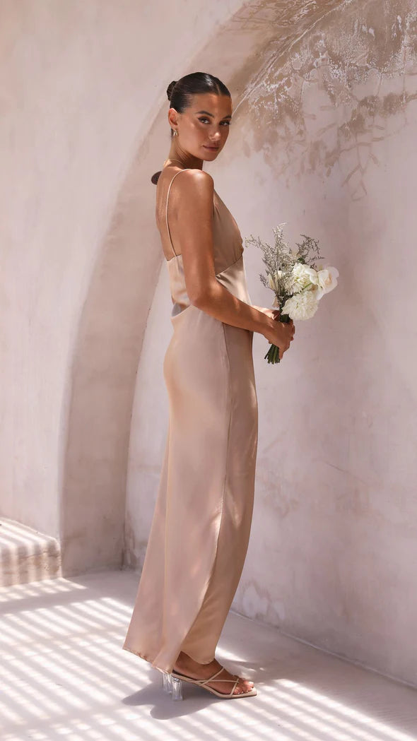 Veni Latte V Neck Maxi Dress