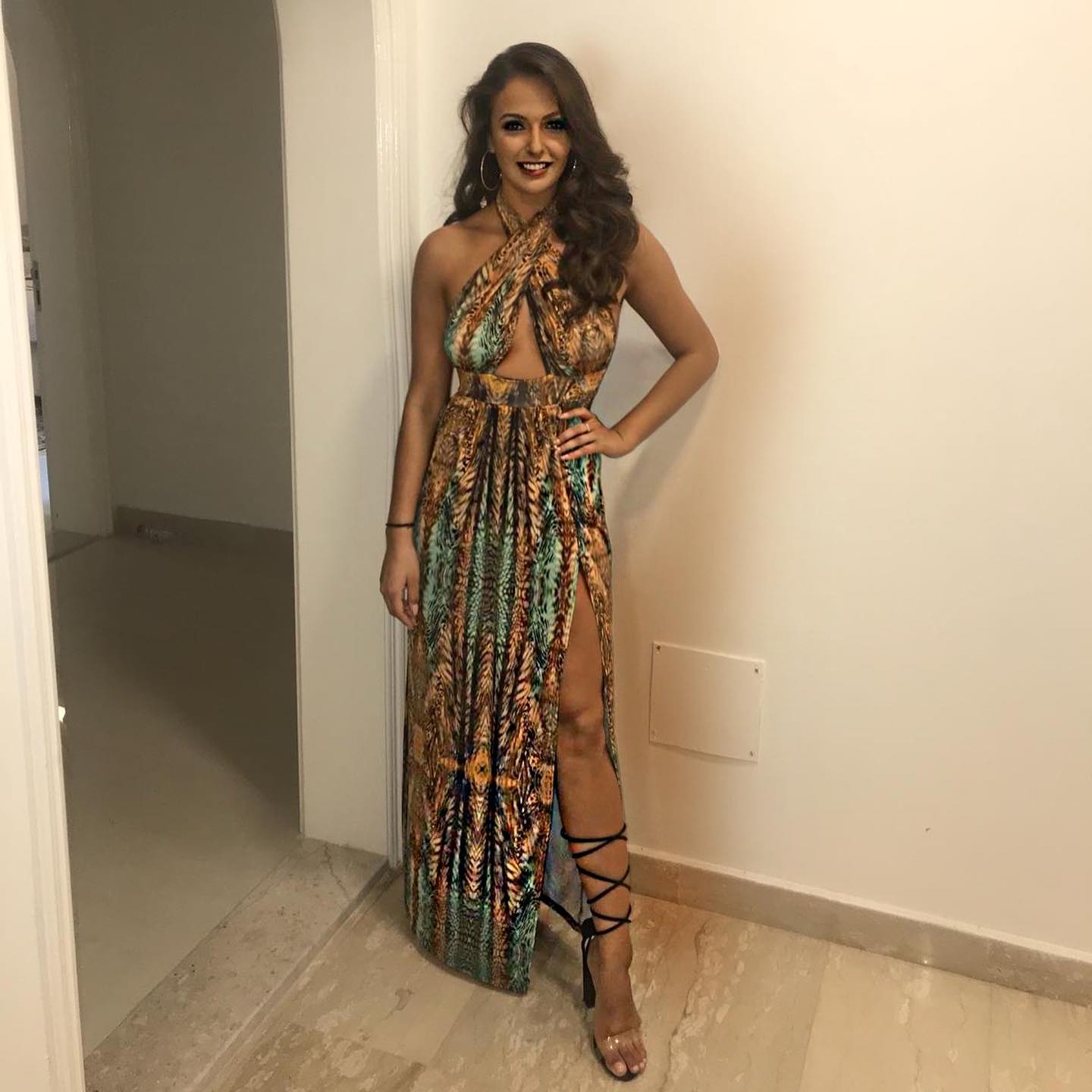 Giada Tiger Print Cross Over Halterneck Maxi Dress