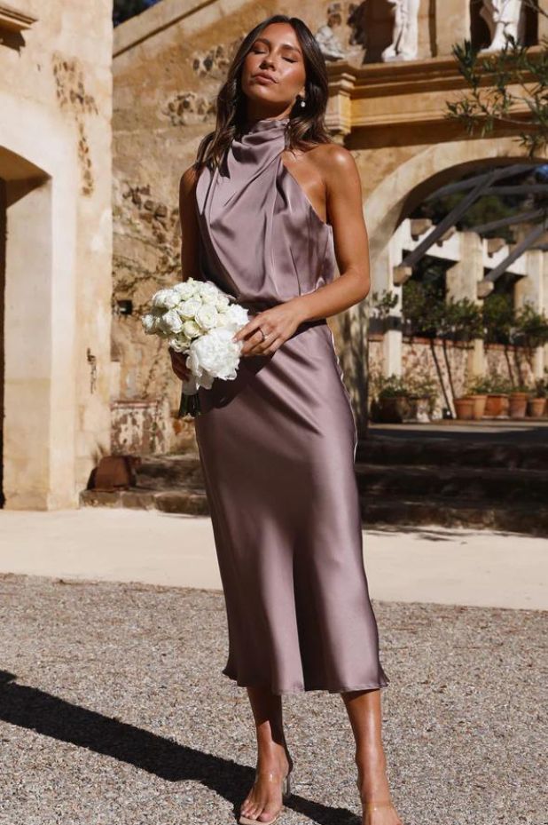 Napoli Mushroom High Neck Drape Maxi Dress