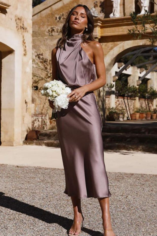 Napoli Mushroom High Neck Drape Maxi Dress