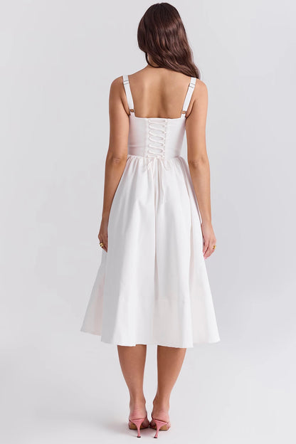 Luna White Corset Midi Sundress