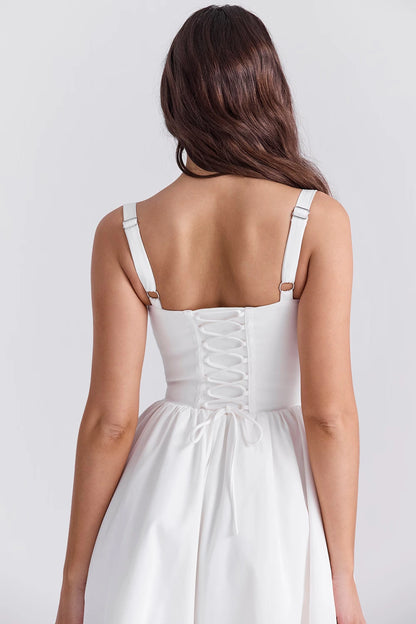 Luna White Corset Midi Sundress