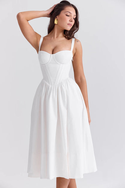 Luna White Corset Midi Sundress