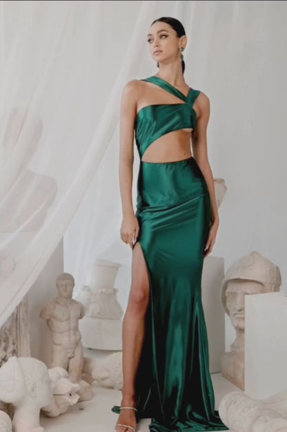 Emilia Emerald Satin Gown
