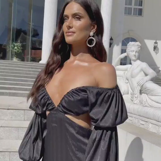 Cara Black Satin Dress - Alamour the Labelupdated#gid://shopify/Video/22676315897926#video_id