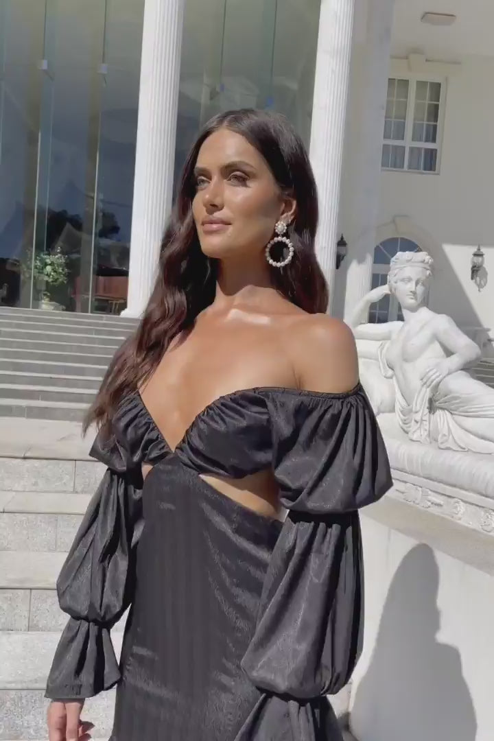Cara Black Satin Dress - Alamour the Labelupdated#gid://shopify/Video/22676315897926#video_id