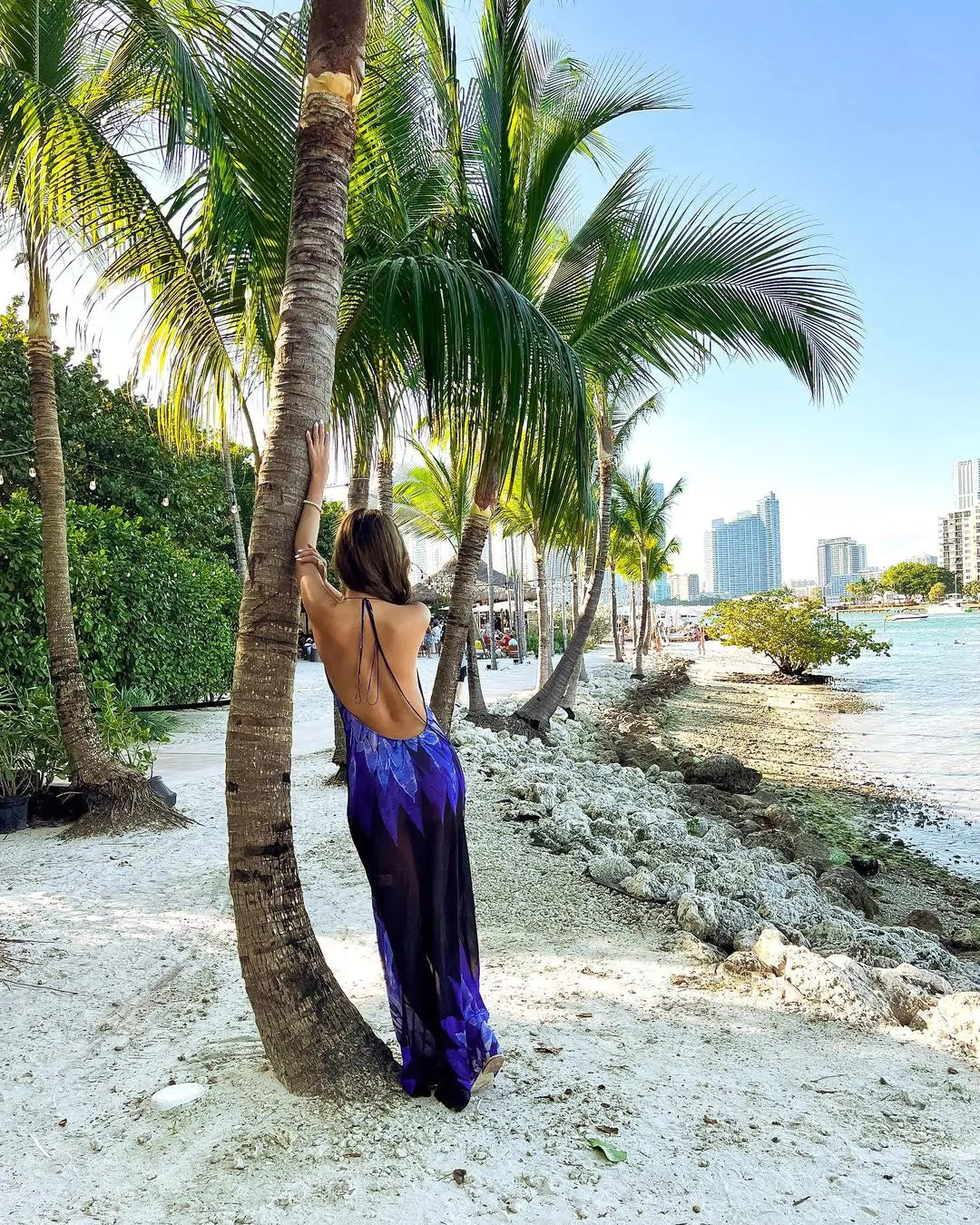 A woman wearing Adeola Blue Floral Semi Sheer Dress