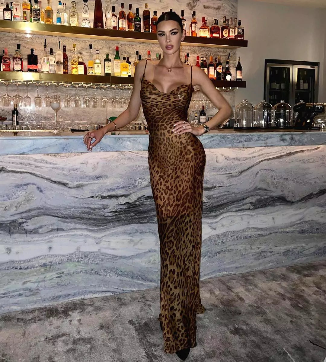 Leopard print evening dress hot sale