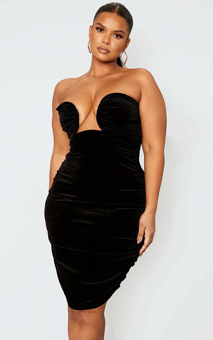 Bria Black V Bar Velvet Dress